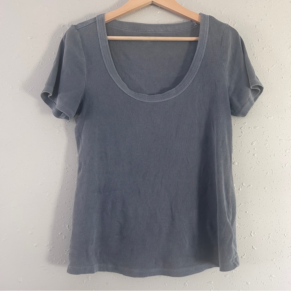 Old Navy Dusty Blue Grey Short Sleeve Ribbed T-Shirt Casual Comfy Large